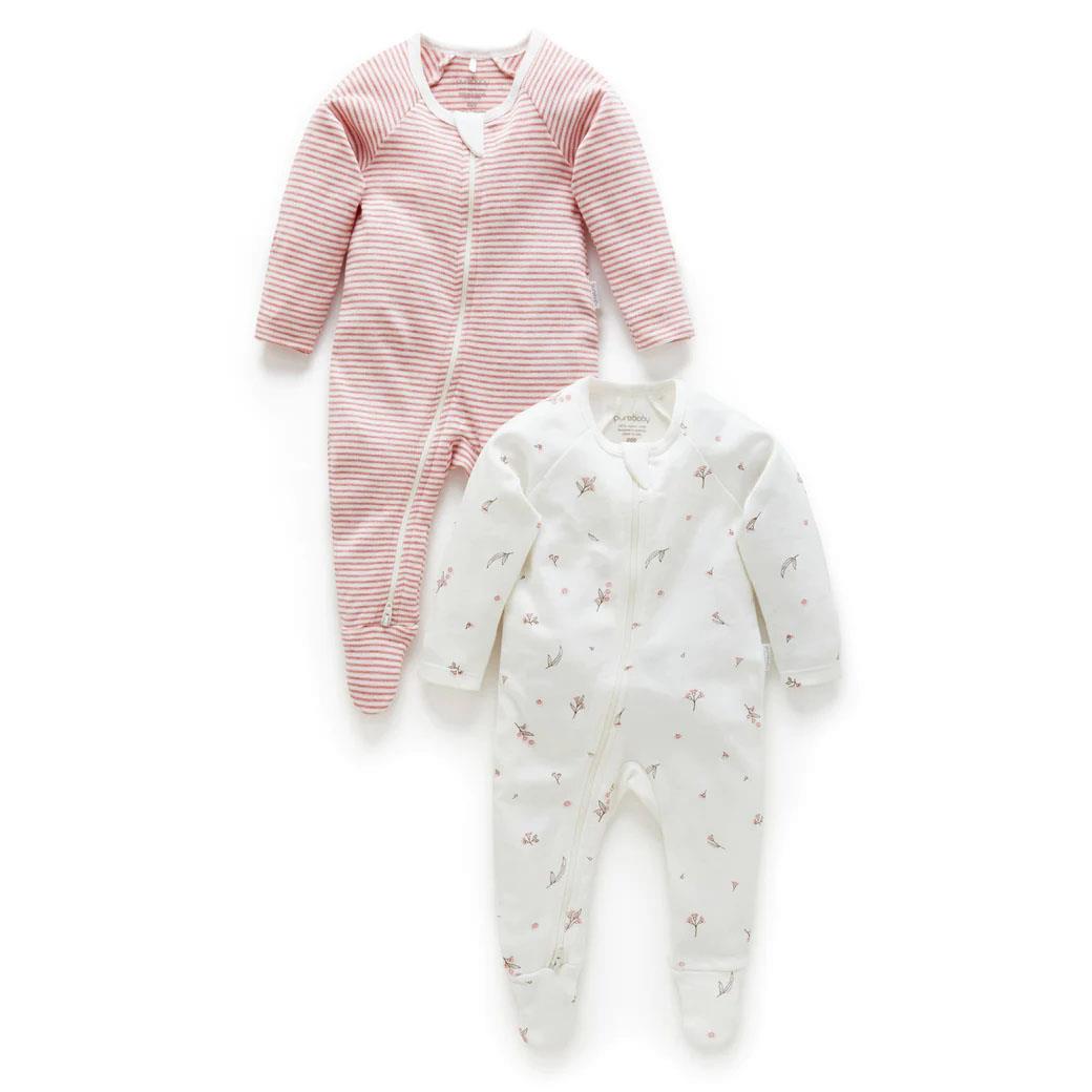 Purebaby 2 Pack Zip Growsuit